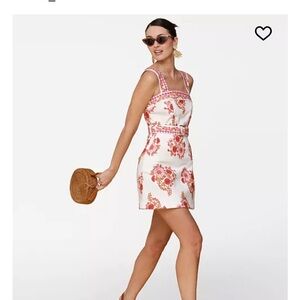 Avec Les Filles embroidered Pink and White Floral belted Mini Dress